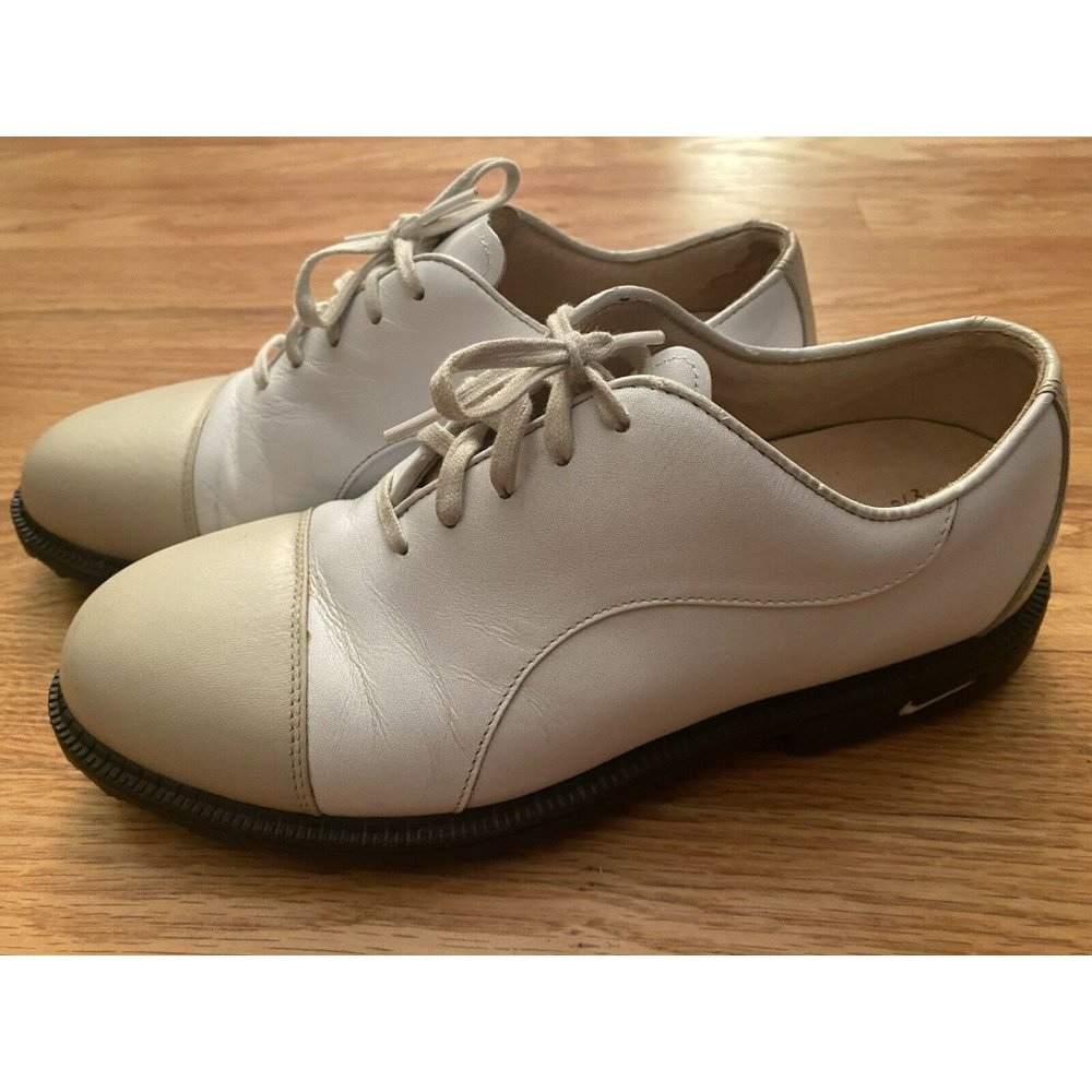 Womens Nike Golf Bella Last Golf Shoes Cleats white tan leather size 7.5